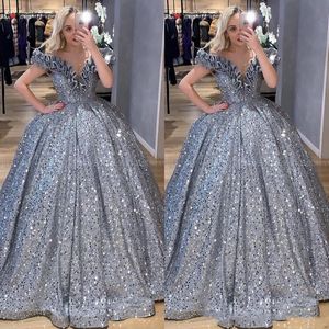 Paljett glitter sier arabisk boll klänning prom klänningar från axel ruffles maskerad plus afton klänningar fest klänning vestido de festa s