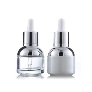 30ml Glass Serum Bottle Pearl White Transparent Cosmetic Essential Oil Packaging Dropper Bottles with Plastic Plug