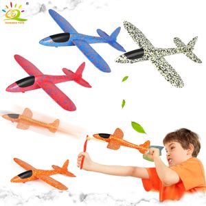 38*37CM Hand Launch Throw Foam Airplane With Slingshot Flying Glider Plane Model Outdoor Educational Toys For Children 20 pcs Mix Wholesale