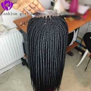 13x4 caixa trançado peruca livre parte sintética renda dianteira peruca de alta temperatura de fibra cabelo trança perucas para mulheres negras