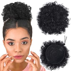 High Puff Afro Ponytail Short Kinky Curly Ponytail Drawstring Updo Bun Hair Extension with Clips 10inches 120g Human hair Chignon hairpieces