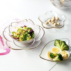Japon çiçek plakaları phnom penh meyve aperatif plaka altın cam daire yemekleri özel sofra seti