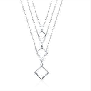 Plated sterling silver necklace 18 inches Three line three square necklace DHSN136 Hot 925 silver plate jewelry Tennis, Graduated