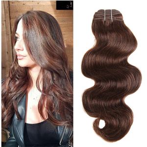 Castanho Castanho Onda Do Corpo Do Cabelo Humano Extensão Do Cabelo Humano Médio Extensões de Cabelo Humano Feixes De Cabelo Virgem Malaio 3 Pçs / lote