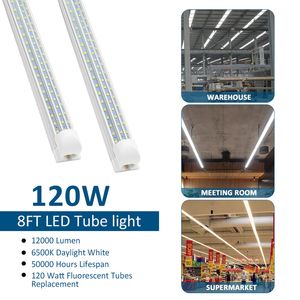 20st 8ft Super Bright LED-butikslampa 120W integrerad fixtur LED-ljusrör 8 meter Triple Rader Länkbara rörljus för Garage Warehouse