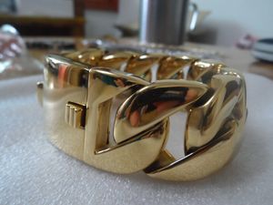 8 66 Polegada 9 44 32mm Enorme Peso Pesado Grosso Ouro Puro Aço Inoxidável Maimi Cuban Curb Link Chain Bracelet Bangle Mens Cool J308m