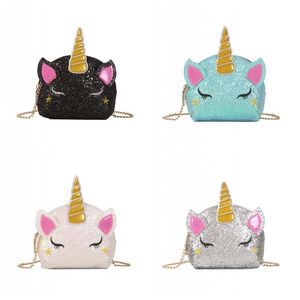 Wholesale boxing stuff resale online - Cartoon Unicorn Designs Chain Bag Multi Color Glitter Kids Waist Bags Women Traveling Makeup Organizer Hot Sale zm E1