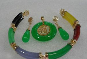 jóias venda quente novo - Jóias Multicolor Jade pulseira link Green Jade pendente Colar Brinco