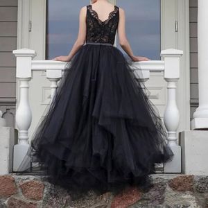 Black Lace Gothic Wedding Dresses V Neck Lace Top Fancy Tulle Skirt A Line Sweep Train Vintage 2020 New Bridal Gowns Customize259F