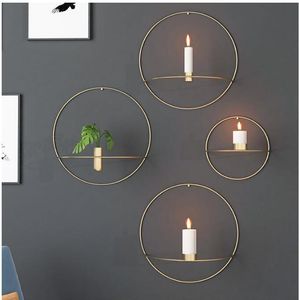 Gold Candle Holders European round Candlestick Wall Decoration Ferric for Wedding