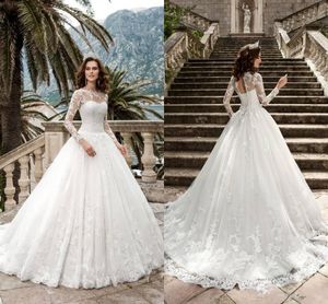 New Elegantg A Line Wedding Dresses Lace Jewel Neck Appliques Lace Up Hollow Back Princess Vintage Garden Country Wedding Bridal Gowns 17