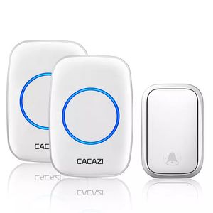 CACAZI FA58 Wireless Waterproof Self-powered Doorbell No Battery Required 1 Transmitter 2 Receiver Home Ring Bell - Black EU Plug
