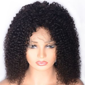 Mongolian Human Hair Lace Front Wig 130% Kinky Curly Natural Color Short Hair Wigs for Black Women