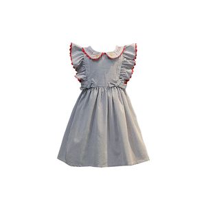 Listrado meninas Baby Dress Crianças Voador luva Bow Flor letra impressa lapela princesa vestidos de verão Kids Boutique Designer vestuário M569