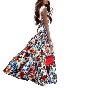 Plus Size Set 2019 Floral Print Two Piece Set Women Beach Party Straps Skirt Bohemian Suits Sexy Maxi Skirt Overalls