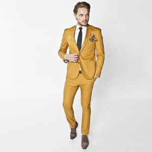 Bight Yellow Men Suits Two Pieces (Coat+Pant) Wedding Bridegroom Wear With Peaked Lapel Two Buttons Evening Prom Party Wear