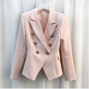 Премиум новый стиль высочайшего качества оригинальный дизайн женские классические двубортные светлые розовые Blazer тонкий пиджак металлические пряжки смешанные туве