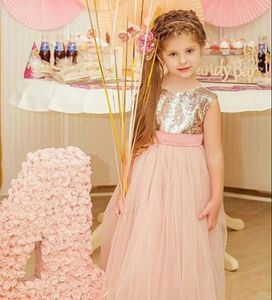 Blush Pink One-Shoulder Backless Girl's Pageant Dresses Cute Beaded Waist Tiers Ruffles Skirts Long Flower Girls Dresses with Bow