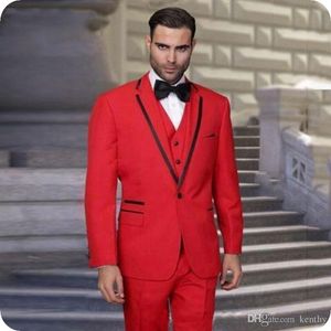 Popular Red Groom Smoking Notch Lapela Groomsmen Mens vestido de casamento excelente homem jaqueta Blazer 3 Piece Suit (Jacket + Pants + colete + gravata) 670