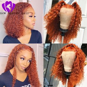 Korta lösa lockiga syntetiska peruker Orange Curly Lace Front Wig Värmebeständig fiber Curly 150density Syntetisk Lace Front Wig