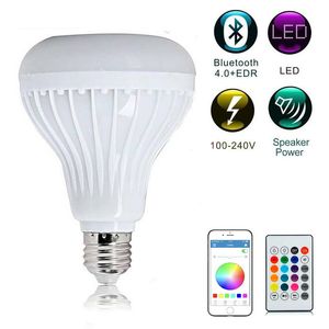 E27 Smart RGBW Lampa Lampa Trådlös Bluetooth-högtalare Musikspelare 12W Dimmable 24 Keys Remote App Control