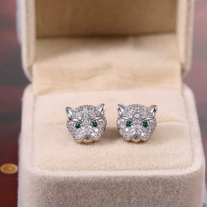 Bling Bling Strass Testa di leopardo Orecchino a bottone Donna Orecchino con zircone animale Gioielli di moda per la festa regalo