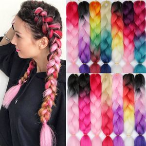 Wholesale Price 24 Inch Braiding Hair Extensions Jumbo Crochet Braids Synthetic Hair style 100g/Pc Ombre Blonde Pink Green Brown Color