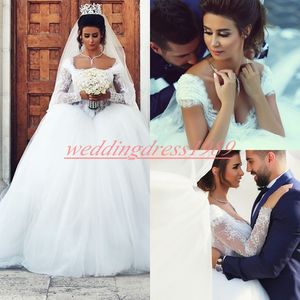 Beautiful Long Sleeve Lace Dubai Wedding Dresses Tulle Sheer A-Line Vestido de novia Said Mhamad Church 2020 Bridal Ball Gowns Bride Dress