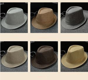 Cappelli di paglia di lino Morbido bordo avaro Fedora Panama Protezione solare Cappello Unisex Estate Viaggi all'aperto Spiaggia Ombra Cappellini da sole Moda Cappelli solidi EZYQ548