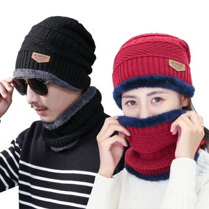 2pcs lot Winter Beanie Hat Scarf Set Adult Size Warm Knit Hat Thick Knit Skull Cap For Men Women WXY172