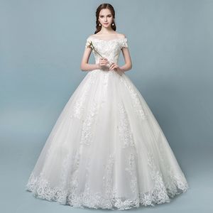 結婚式の花嫁のドレス新しいエレガントな女性の単語の肩のレースのウェディングドレス調節可能なストラップのウェディングドレス