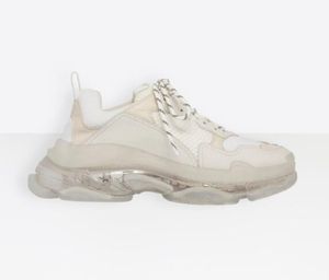 Unisex Paris Original Box Triple s Clear Sole Trainers White Oversized Multimaterial Sneakers med luftbubbla inuti de enda skor