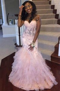 Wholesale turkey prom dresses resale online - Pink Lace Mermaid Prom Dresses Elegant Long Evening Dresses Turkey Sweetheart Appliques Beaded Graduation Dress For Black Girls