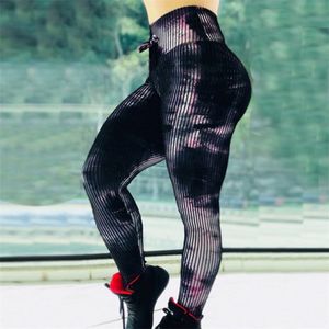 Leggings fitness stampati a righe sexy Pantaloni skinny da yoga da donna Sollevare i mozziconi Abiti da yoga femminili Abbigliamento sportivo attivo Esercizio Capris