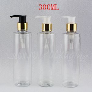 Garrafa plana plana transparente 300ml, 300cc chuveiro gel / loção sub-engarrafamento, recipiente cosmético vazio (20 pc / lote)