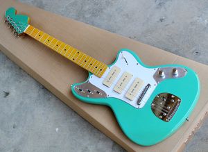 Guitarra elétrica Atacado verde com P 90 Pickups, Branco Pickguard, Dois estilos disponíveis, oferecendo um serviço personalizado