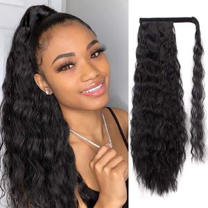 140g Human Hair Curly Ponytail Wig for Black Women, Natural Wet Wavy Wrap Around Black Ponytail Hairpiece