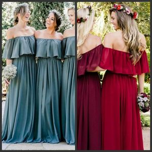 Custom Made Different Color Bridesmaid Dresses Off Shoulder With Wrap Ruffles Maid Of Honor Dresses Floor Length Wedding Guest Dresses