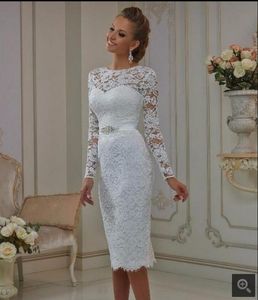 Vestido de Noiva белое кружевное свадебное платье-футляр короткое до колена для миниатюрных девочек неформальные свадебные платья распродажа платьев невесты 211M