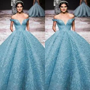 Elie Saab 2019 Vestidos de Noite Fora Do Ombro Mergulhando Decote Lace vestido de Baile Prom Dress Personalizado Até O Chão Vestidos de Ocasião Especial