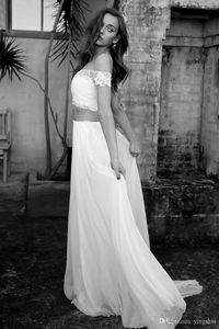 2020 New Arrival Cheap Two Piece A Line Chiffon Beach Wedding Dresses modest Vintage Luxury white camo Wedding Gown Dress