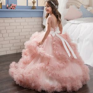 Lace Flower Girl Dresses for Weddings Tulle Ball Gowns Baby Girl Communion Dresses Children Kids Pageant Party Gowns260n