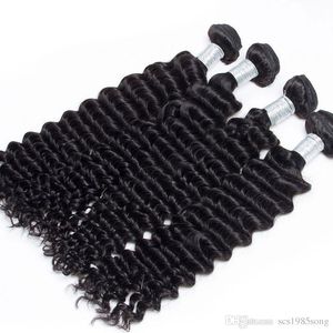 Produtos de cabelo humano 3 pçs / lote cabelo ondulado profundo tece pacotes com cor natural grátis dhl