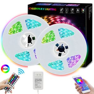 Wholesale 10m rgb led strip resale online - 5M M RGB LED Strip String Light Fiexble Light Led Ribbon Tape Led Lamps With Power Plug RF Remote with Bluetooth APP