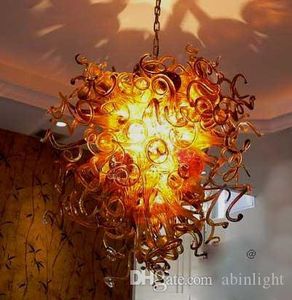 새로운 디자인 Amber Brown Color Blown Lamp Chain Chandelier LED 전구 예술 장식 Murano 스타일 보로 실리케이트 유리 고품질 샹들리에 홈