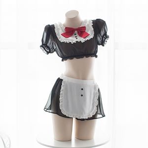 Cute Anime Maid Costume Lingerie Lolita Japanese Schoolgirl Uniform Mesh Babydoll Costumi di Halloween per le donne Abito da cameriera sexy
