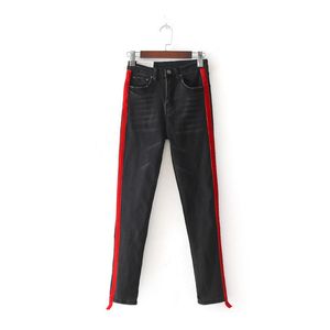 Mode-Neue Jeans für Damen, lässig, Stretch-Denim, einfarbige Nähte, hohe Taille, schwarze Jeans und Röhrenjeans