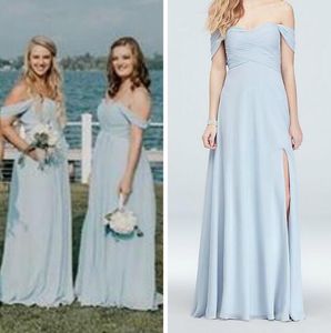 Long 2019 Bridesmaid Dresses Bridesmaid Formal Prom Party Dress Off the Shoulder Pleated Bodice Gown with Slit Ruffles Custom Made