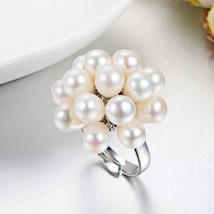 Natural Freshwater Drop Pearl Ring Fashion Jewelry mm Flower Adjustable Rings For Women White Pink Purple