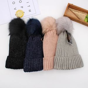 Mode c stickade hattar trendiga män kvinnor vinter päls poms beanie crochet hatt fedora chunky skalle kepsar utomhus varma hattar